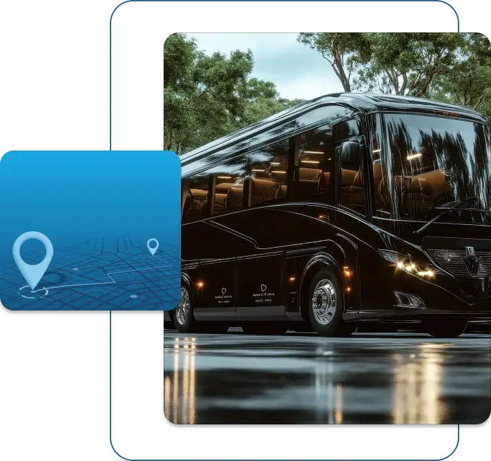 Interior view of a luxury Brilliant Charter bus with spacious seating