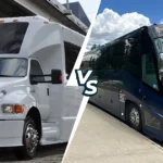 side by side comparison of a shuttle bus and a charter bus.