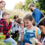 Children exploring nature on a school field trip